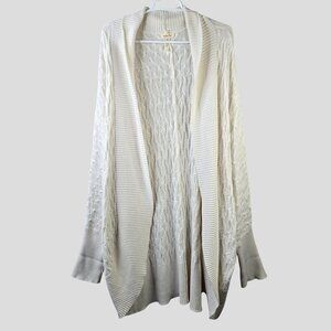 Matilda Jane Cable Knit Cardigan Sweater XXL White Cream Ribbed Open Front Drape